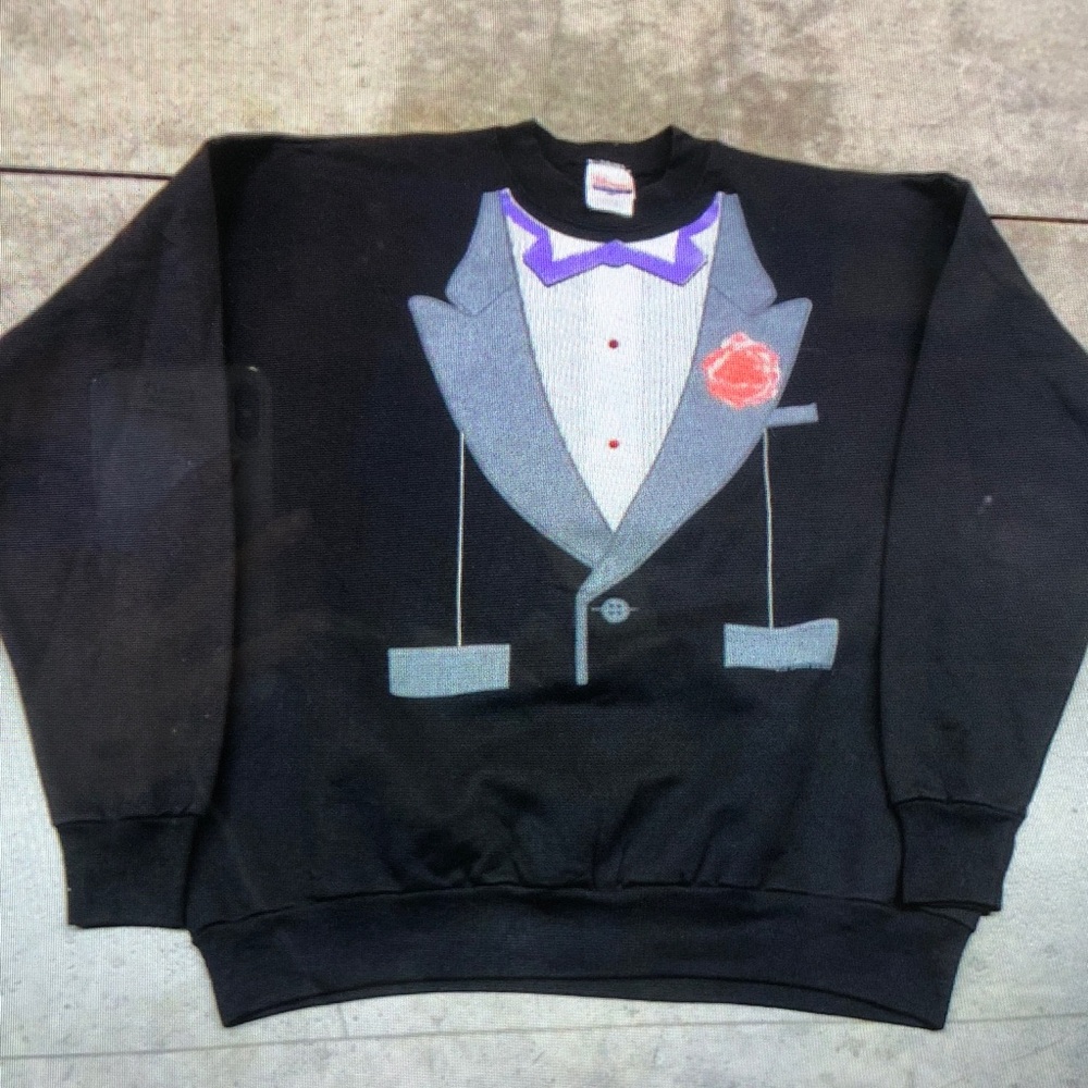 Fruit of the Loom Black Tuxedo Graphic Sweater